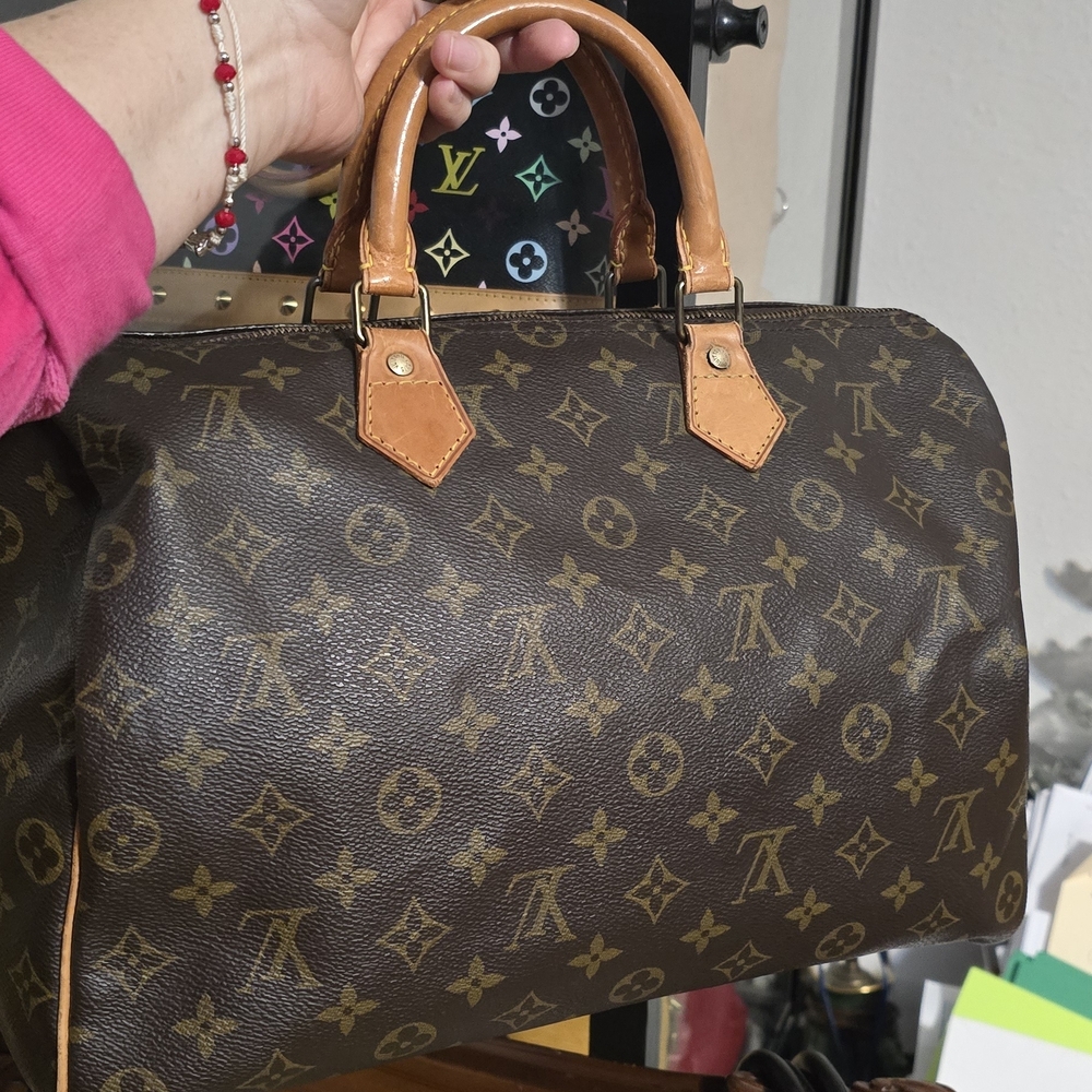 Louis Vuitton Monogram Canvas Bag with Brown Leather